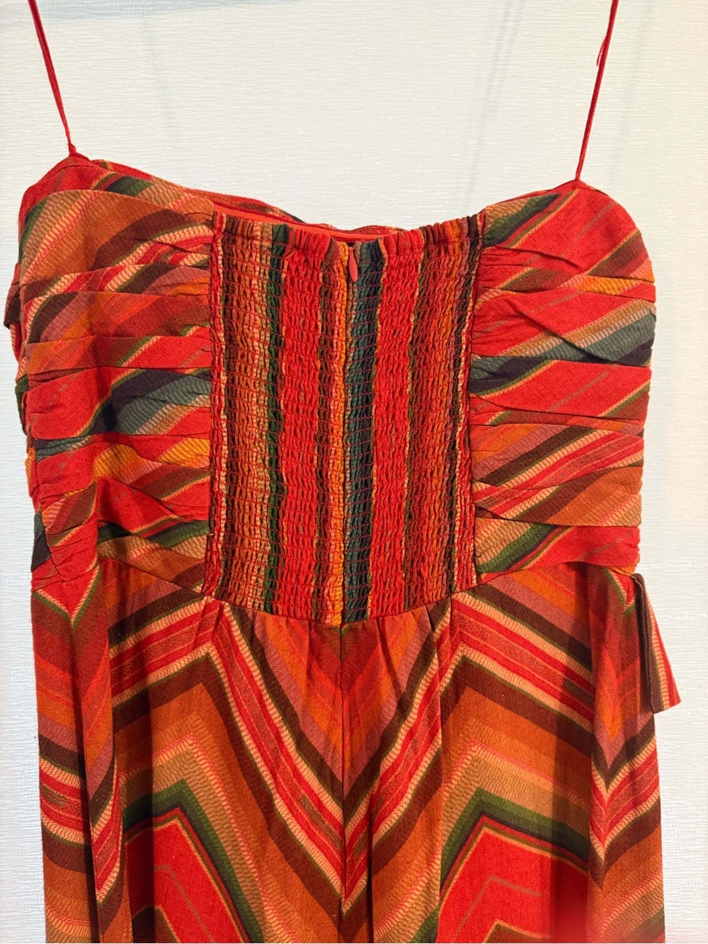 Strapless Chevron Wide-Leg Jumpsuit in Red and Orange - Picture 3 of 3